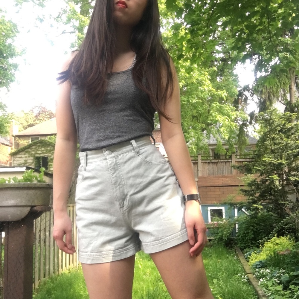 Sage green denim shorts